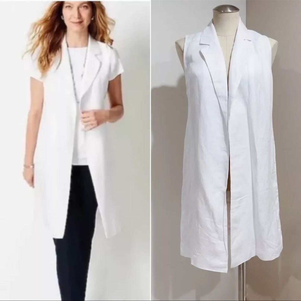 J.Jill Linen Blend Long White Longline Vest